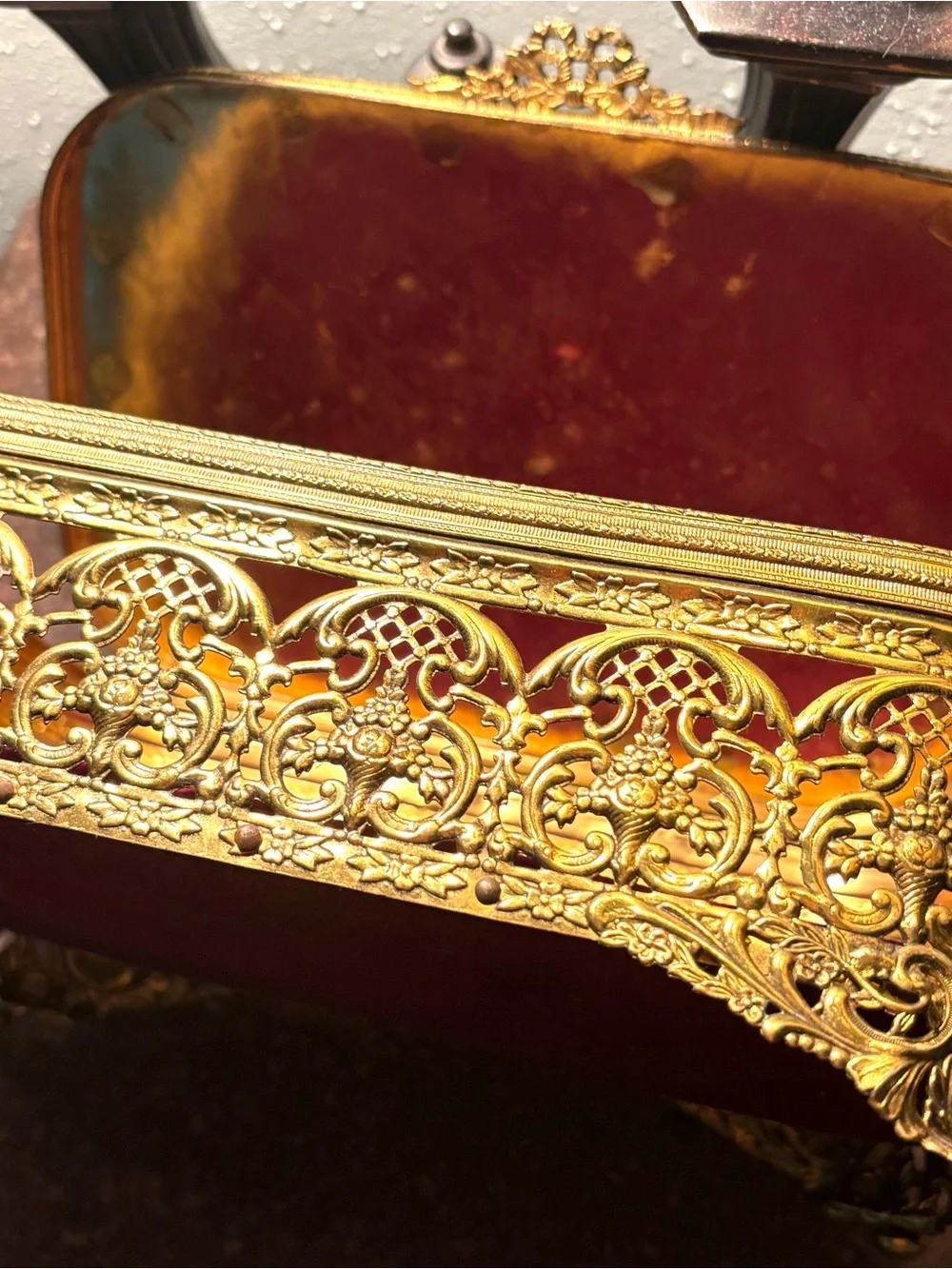 Vintage Brass Globe Hollywood Regency Ornate Claw Foot Floral Jewelry Box